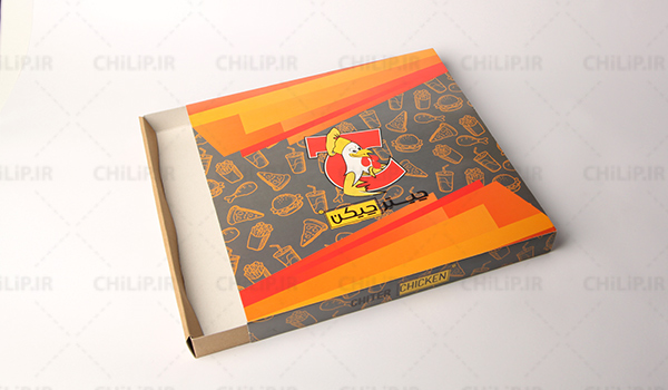 طراحی و چاپ جعبه پیتزا فست فود چیتر چیکن